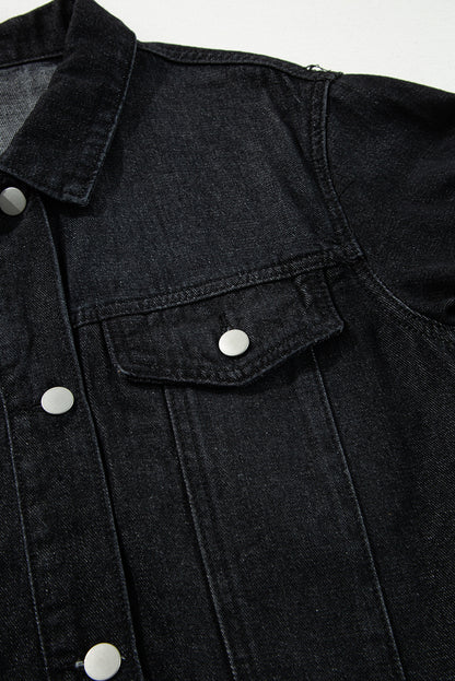 Peacock Blue Raw Edge Bell Short Sleeve Denim Jacket