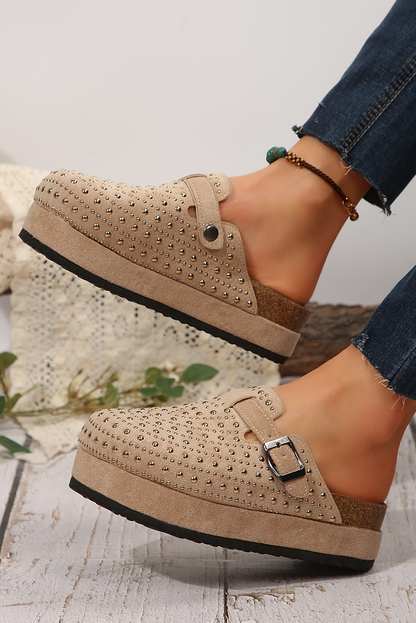 Parchment Vintage Studded Platform Slippers