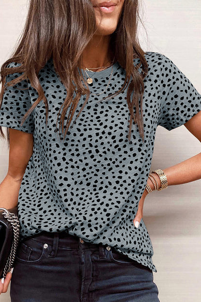 Apricot Cheetah Print Casual Crew Neck T Shirt