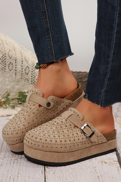 Parchment Vintage Studded Platform Slippers