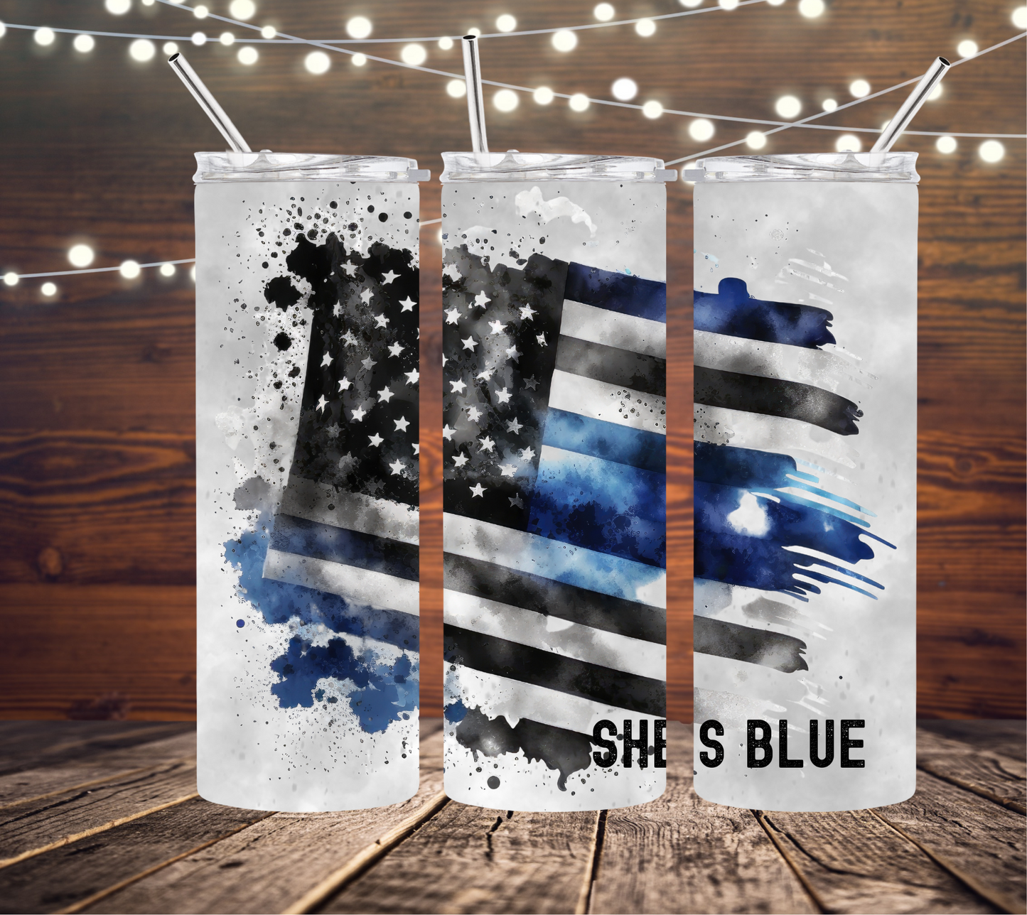 She's Blue Thin Blue Line Flag 20oz Skinny Tumbler