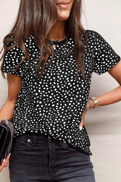 Apricot Cheetah Print Casual Crew Neck T Shirt