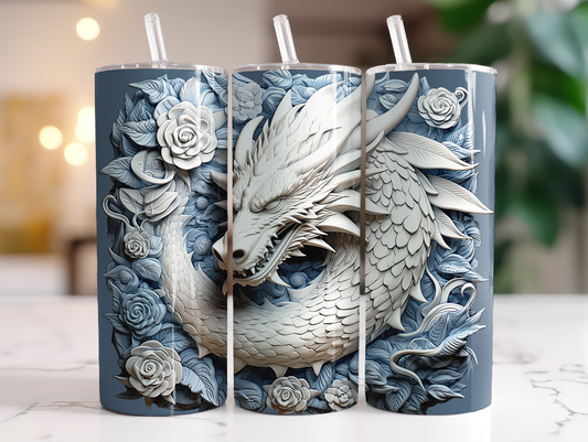 3D White Dragon Skinny Tumbler