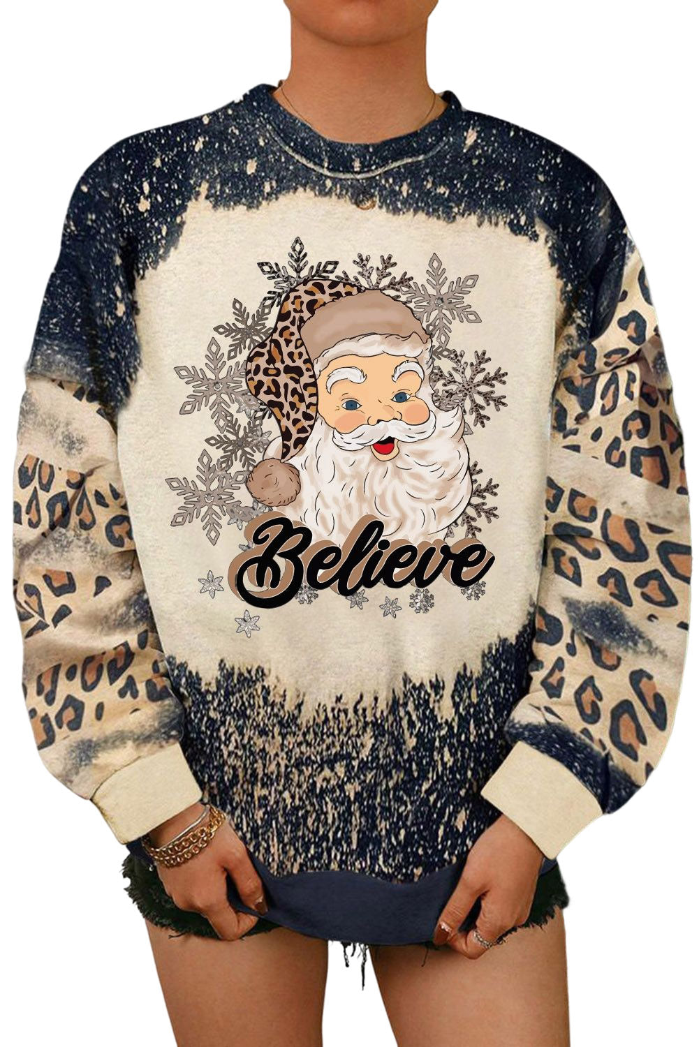 Black Believe Santa Claus Casual Christmas Graphic Sweatshirt