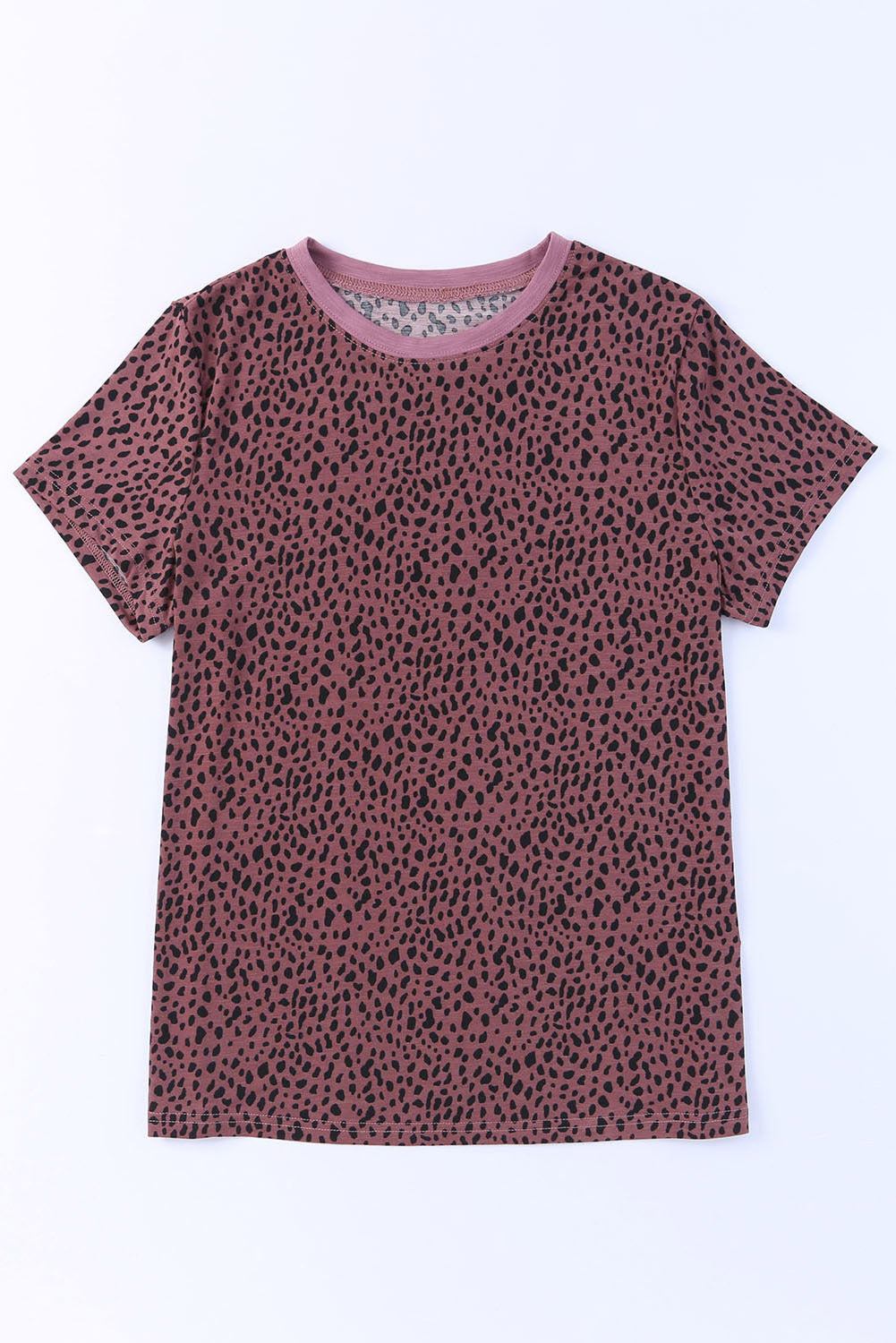 Apricot Cheetah Print Casual Crew Neck T Shirt