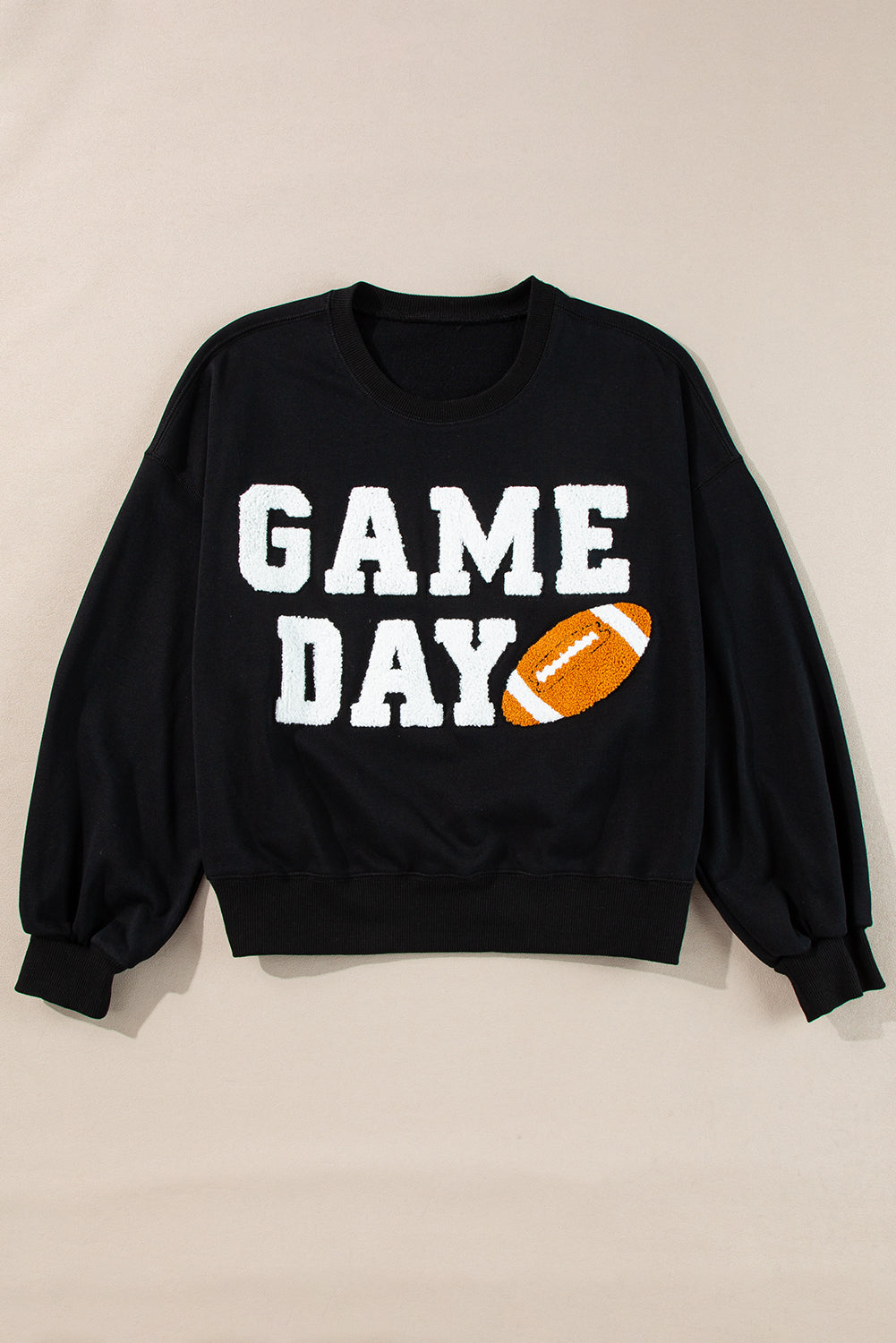 Black GAME DAY Graphic Varsity Pullover Sweatshirt