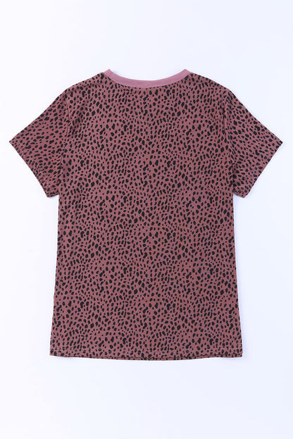 Apricot Cheetah Print Casual Crew Neck T Shirt