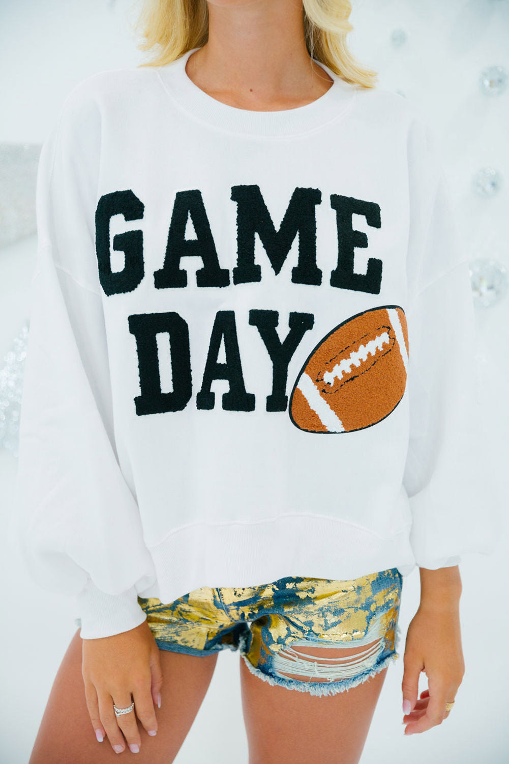 Black GAME DAY Graphic Varsity Pullover Sweatshirt