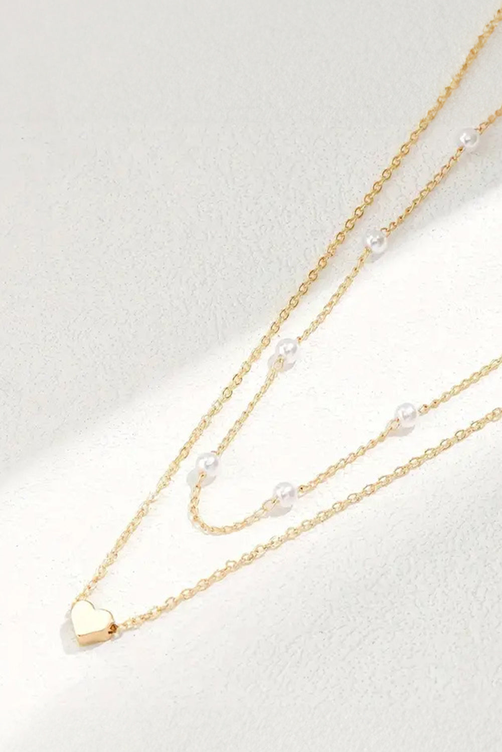 Gold Pearl Heart Chain Necklace