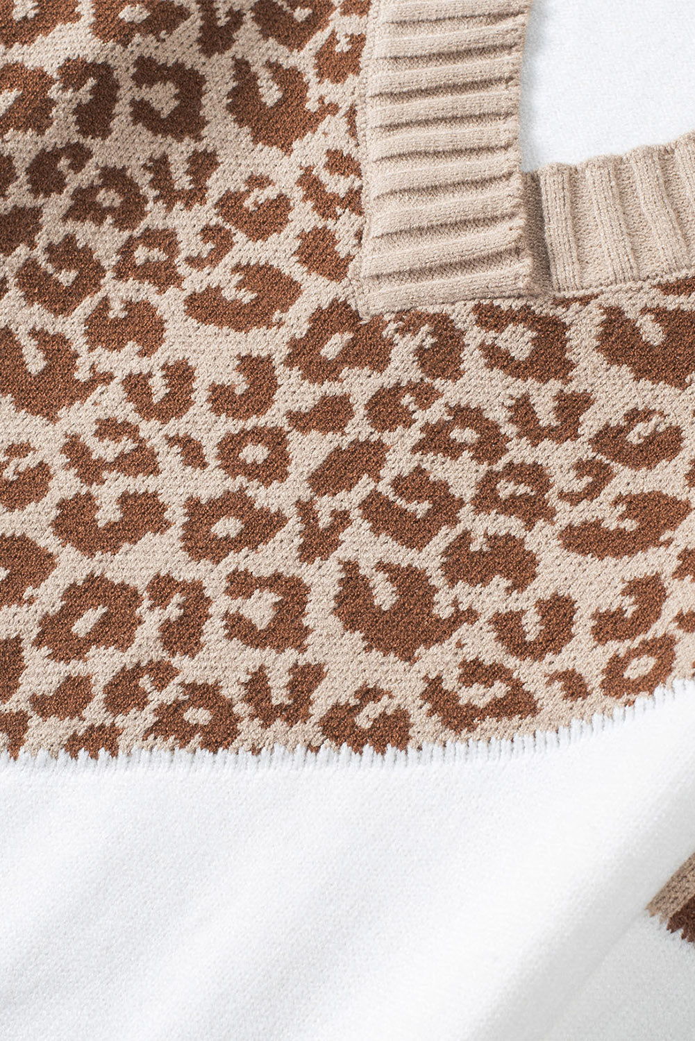 Cheetah Color Block Rib Trim Off Shoulder Pullover Sweater
