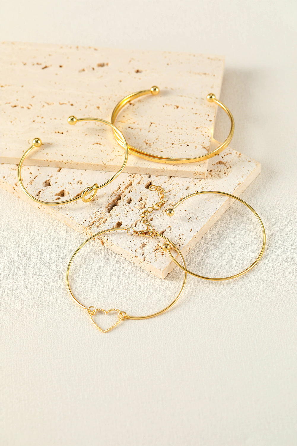 Gold Heart Geometric Knot Open Cuff Bracelet 4-piece Set