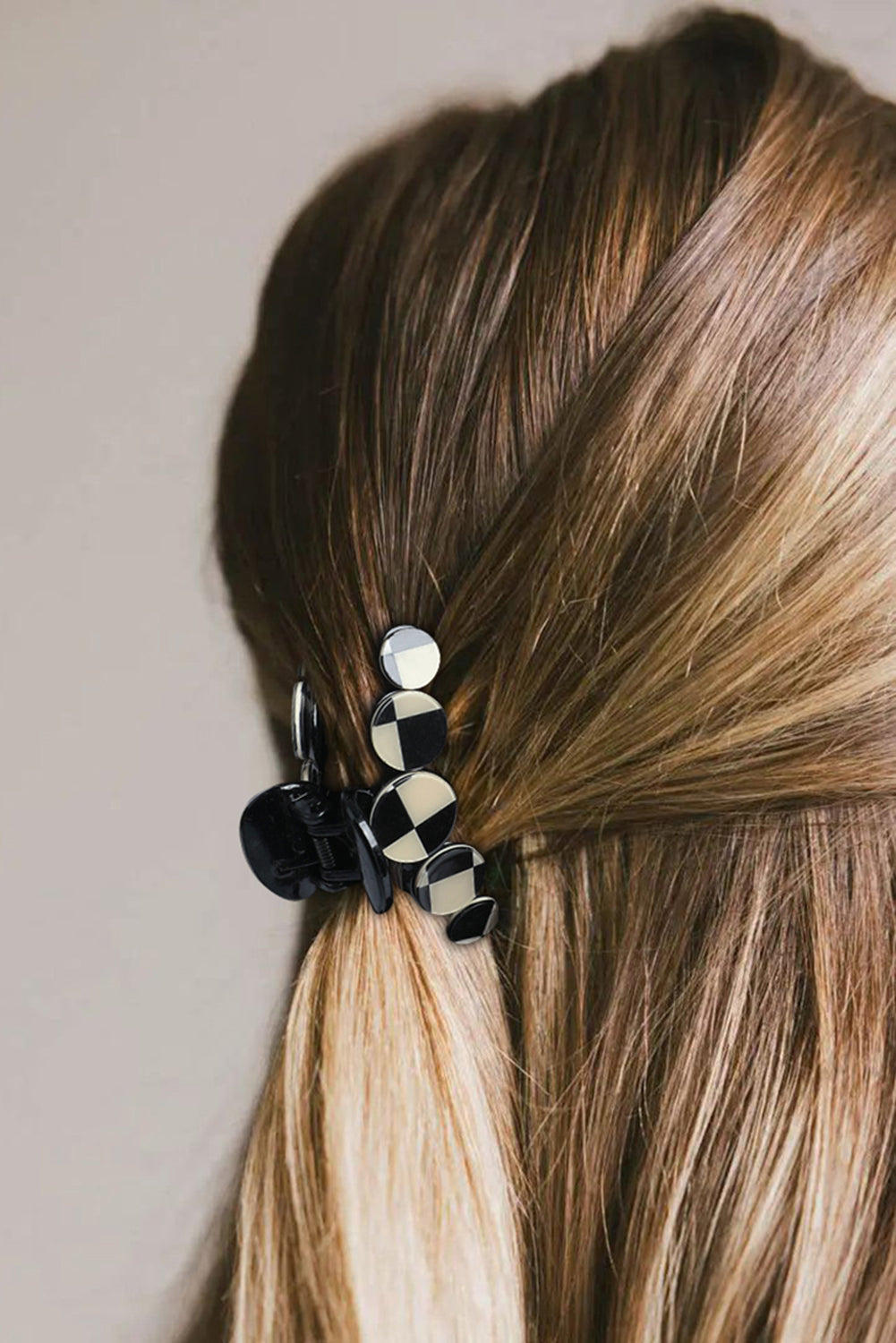 Black Checkered Print Plastic Resin Large Hair Clip