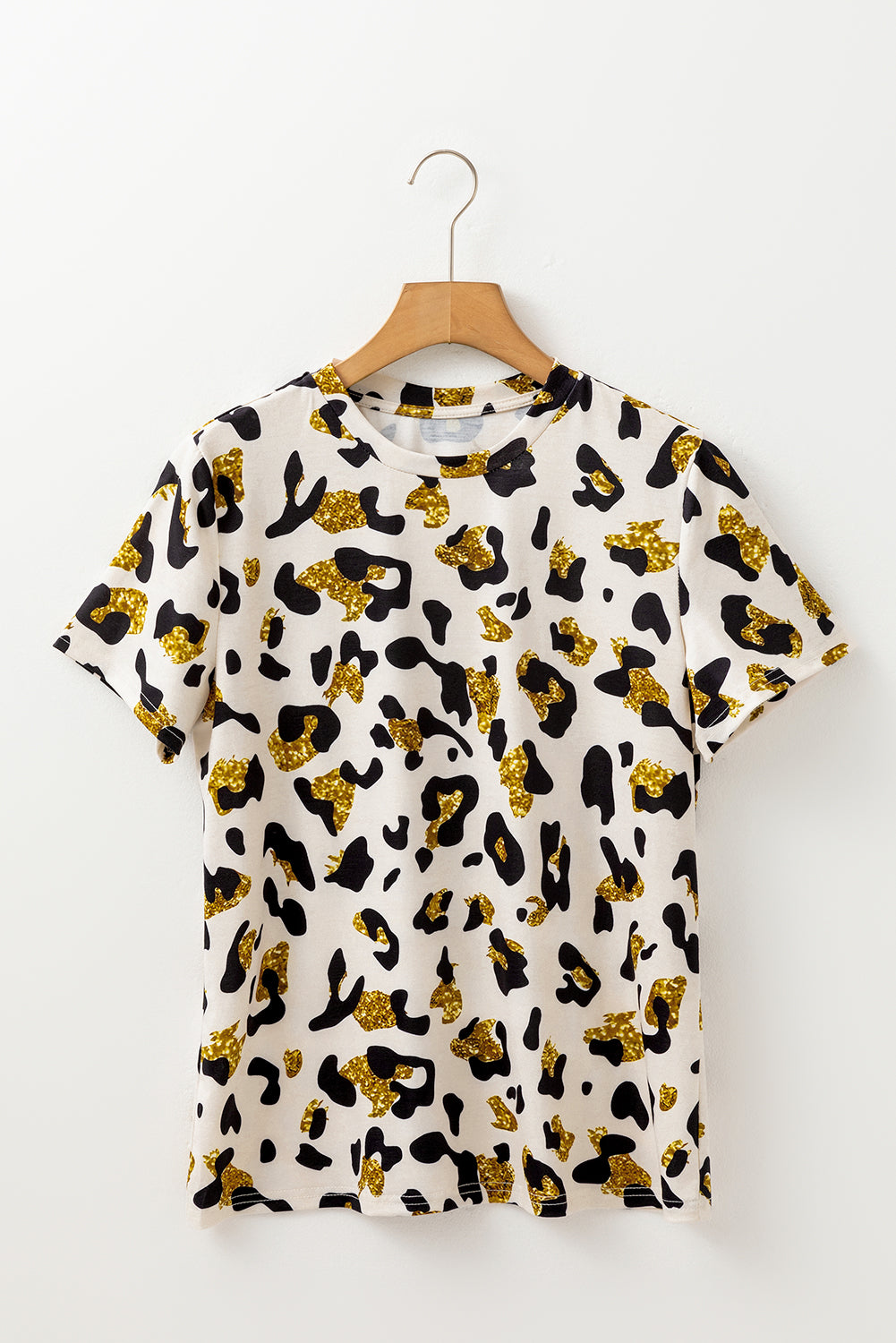 Apricot Leopard Print Round Neck Casual T Shirt