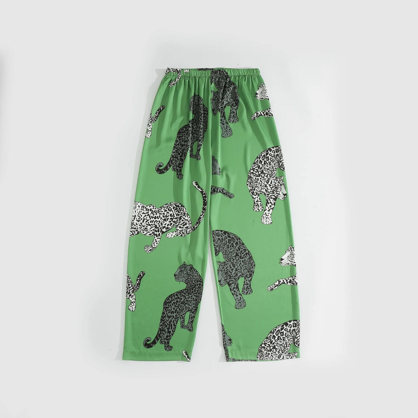 Green Leopard Printed Women Sleepwear Silk