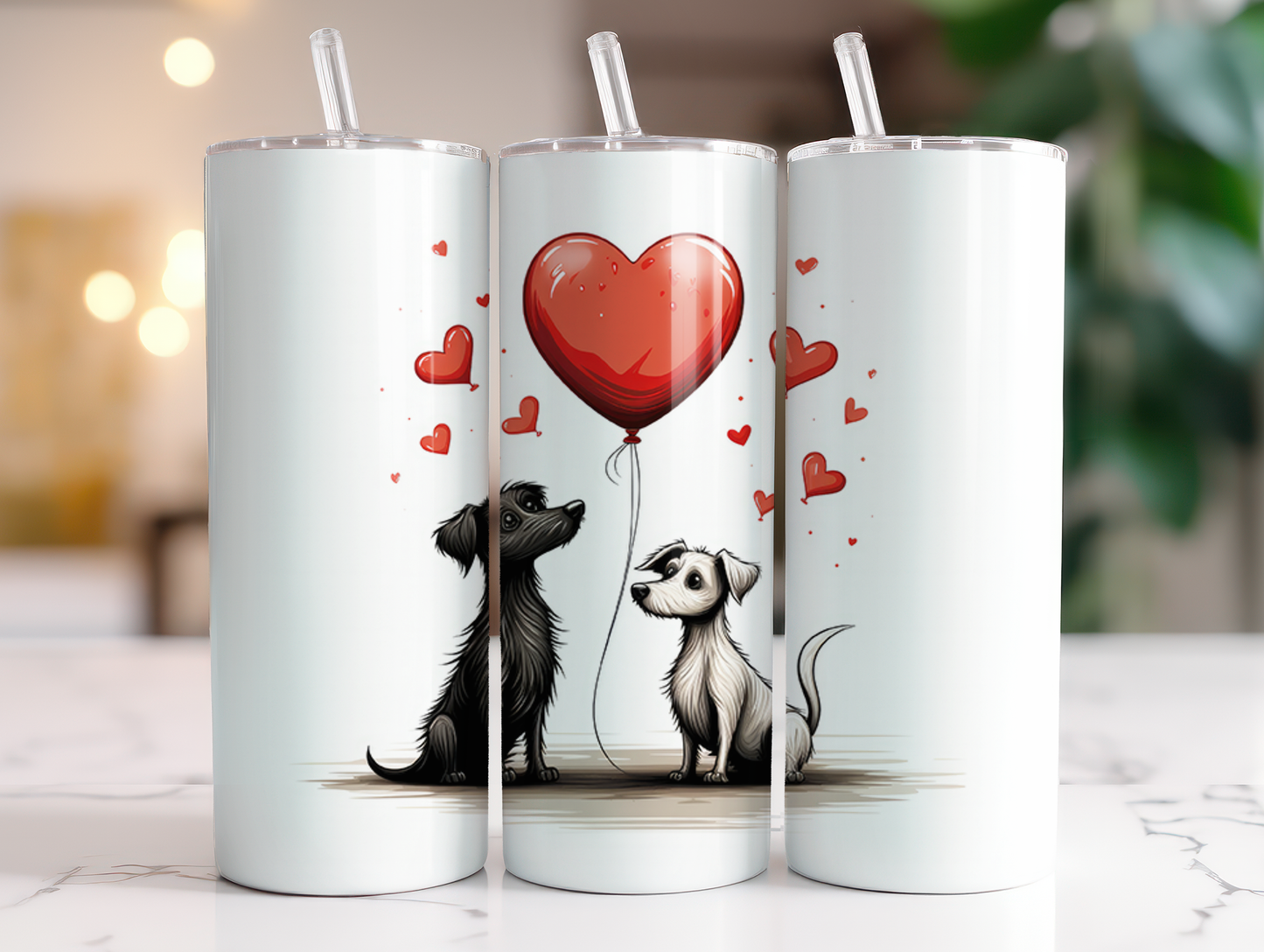 Dogs & Heart Balloons Valentines 20oz Skinny Tumbler