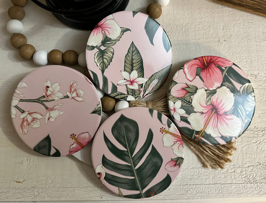 Tropical Flowers Ceramic Coaster Set
