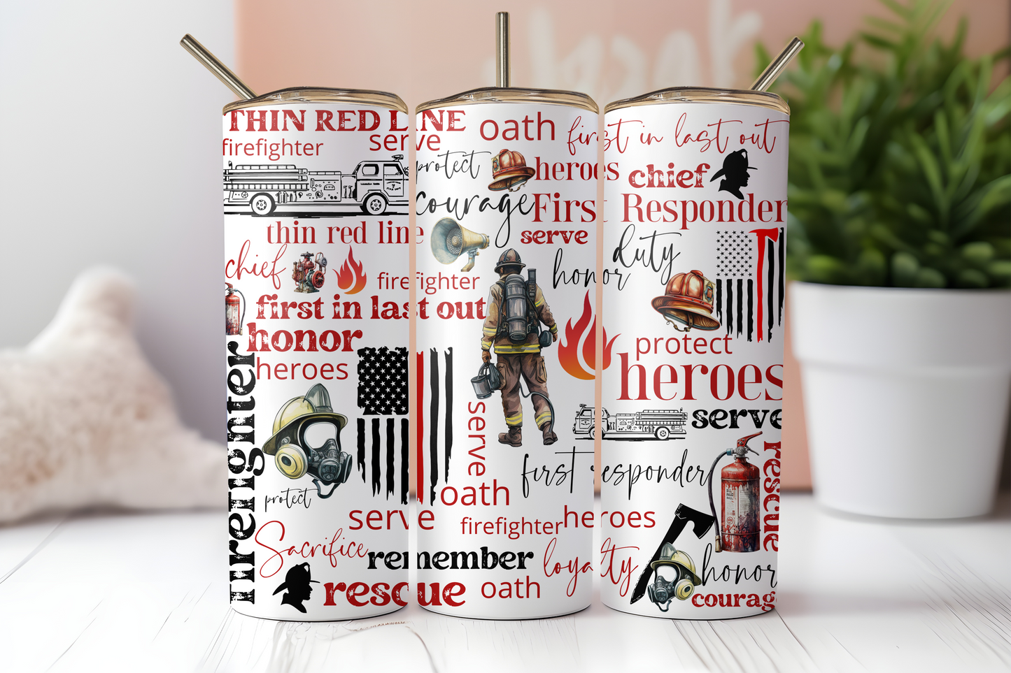 FireFighter Art 20oz Skinny Tumbler