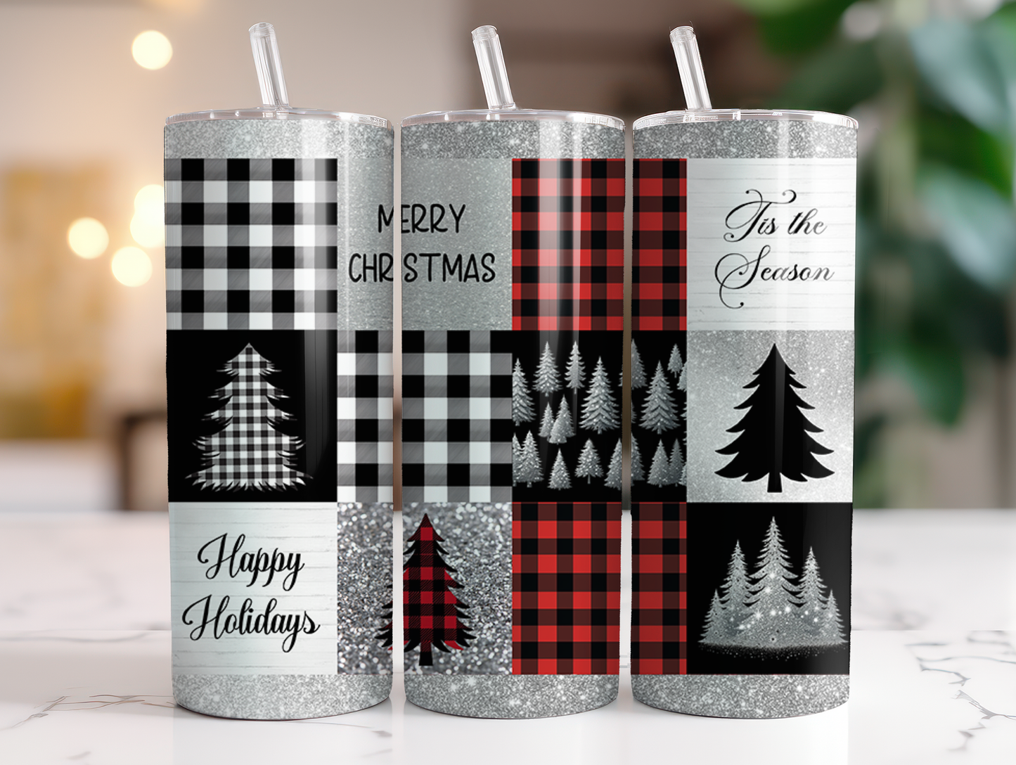 Plaid Christmas Trees 20oz Skinny Tumbler