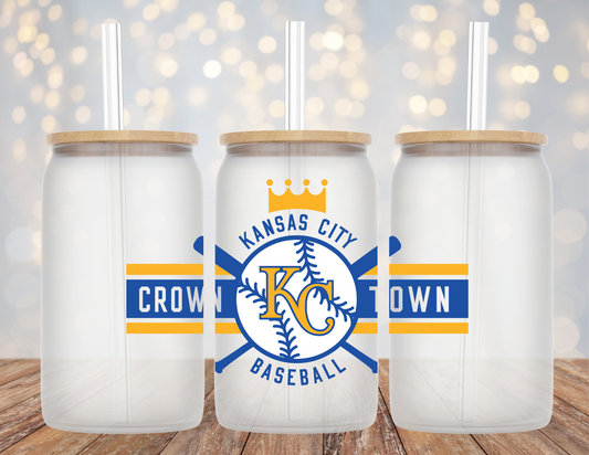 KC Royals Baseball Crown Town Frosted Libbey Glass 16oz