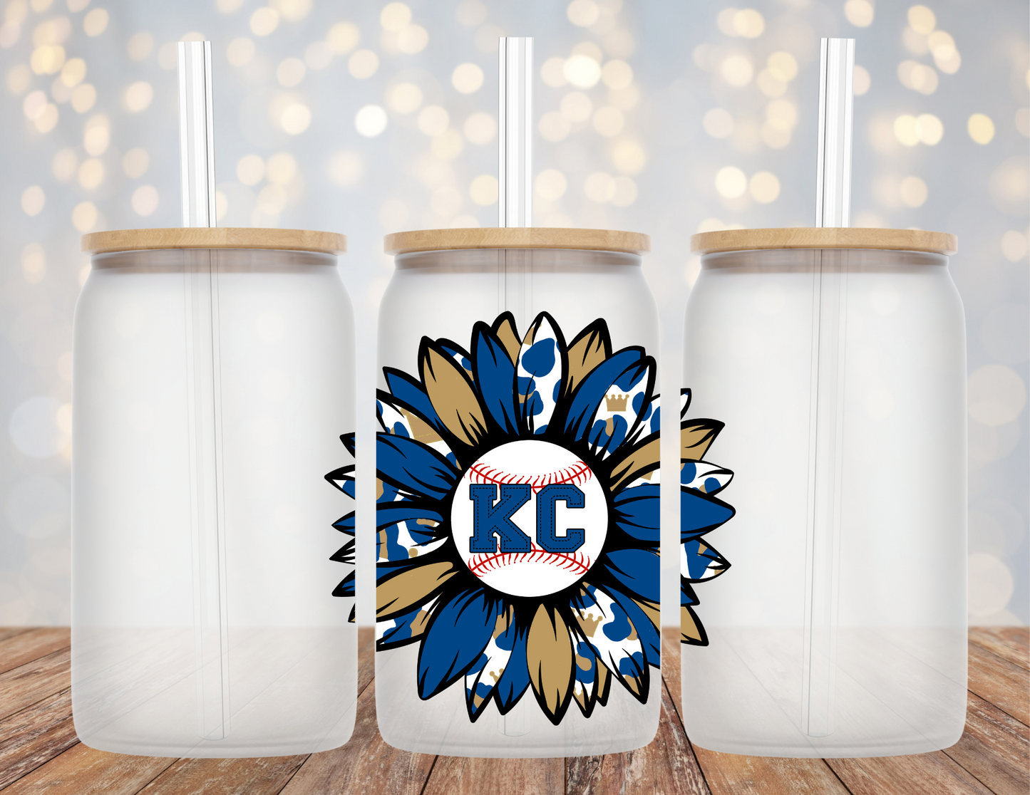 KC Royals Baseball Sunflower Frosted Libbey Glass 16oz