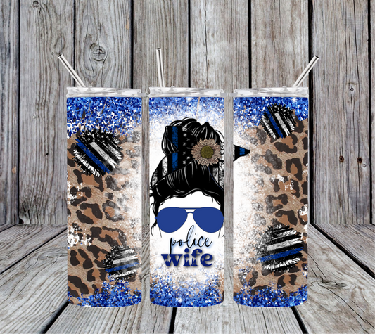 Police Wife, Messy Bun 20oz Skinny Tumbler