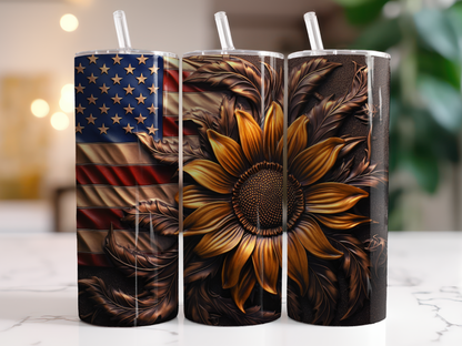 3D Sunflower Flag 20oz Skinny Tumbler