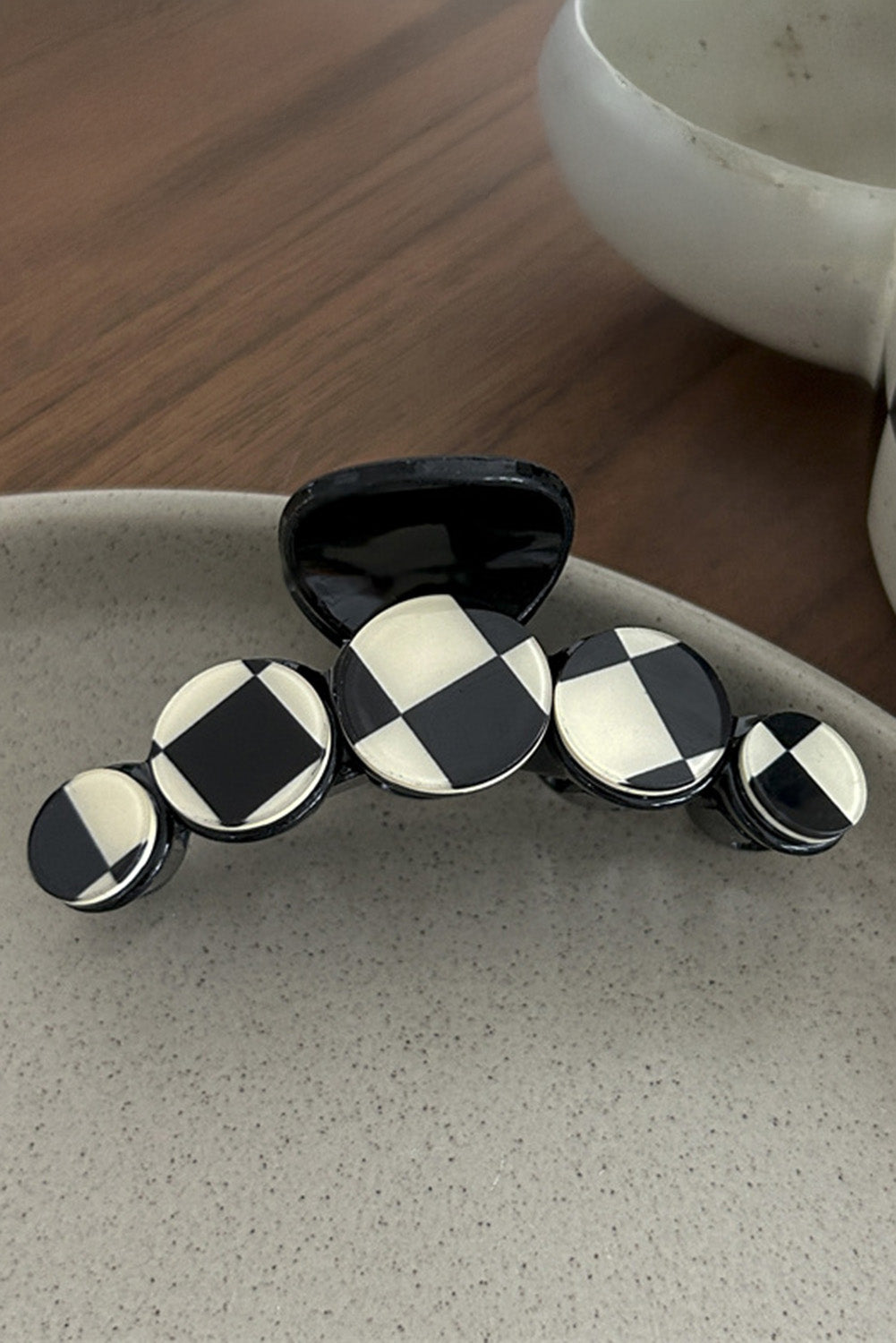 Black Checkered Print Plastic Resin Large Hair Clip