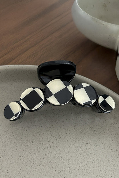 Black Checkered Print Plastic Resin Large Hair Clip