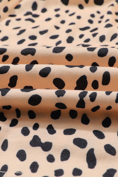 Brown Casual Crew Neck Long Sleeve Leopard Print Dress