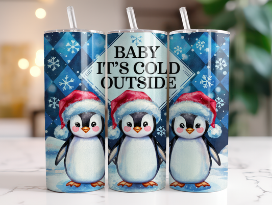 Baby it's Cold Outside Trio of Penguins - Christmas 20oz Skinny Tumbler