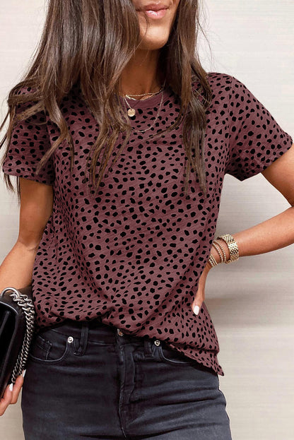 Apricot Cheetah Print Casual Crew Neck T Shirt