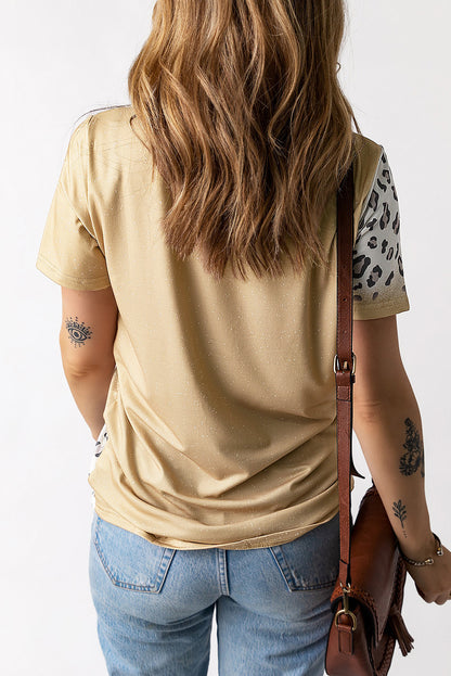 Khaki MAMA Leopard Bleached Graphic Crew Neck T Shirt