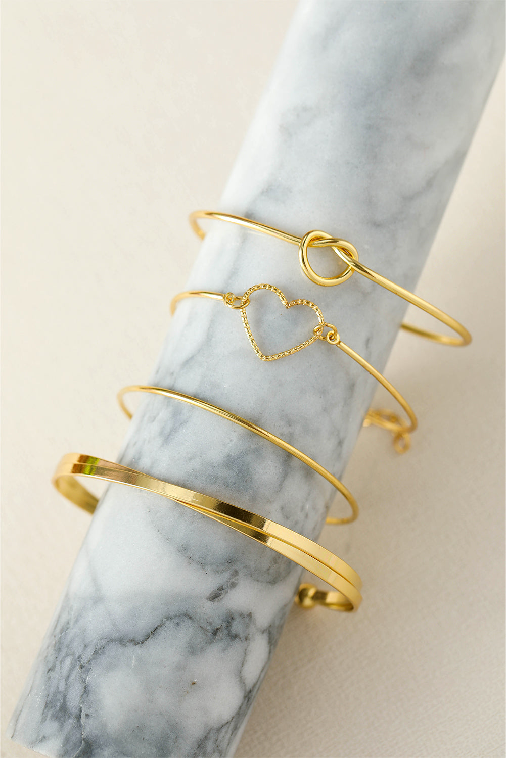 Gold Heart Geometric Knot Open Cuff Bracelet 4-piece Set