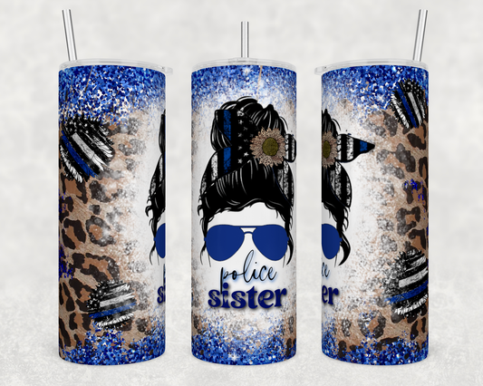 Police Sister, Messy Bun 20oz Skinny Tumbler